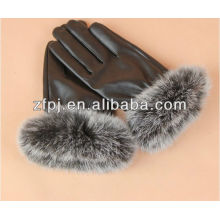 Fashion Damen Real Kaninchen Pelz, Fox Pelz Leder Handschuhe